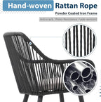 JOIVI Outdoor Dining Set for 6, 7 Pieces Patio Dining Table and Chairs Set, Rattan Rope Patio Outdoor Furniture Set with Wood Extendable Dining Table for Deck, Backyard, Indoor Dining Room, Black