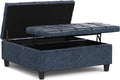 SIMPLIHOME Harrison 40 inch Wide Transitional Square Large Coffee Table Storage Ottoman in Denim Blue Vegan Faux Leather, Assembled, for The Living Room and Bedroom