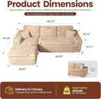 106" Oversized Couch Sofa, L Shape Couches for Living Room, No Assembly Required Plush Velvet Sectional Sofas with Left Facing Chaise for Home Apartment