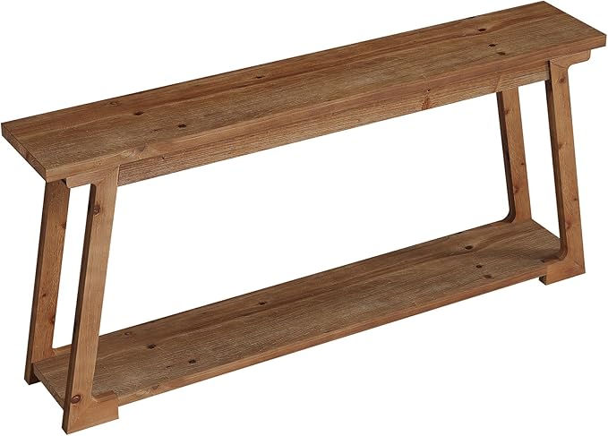 Tribesigns 63-Inch Long Console Table, 2-Tier Solid Wood Sofa Table with Storage, Narrow Behind Couch Accent Furniture for Living Room, Hallway, Entryway
