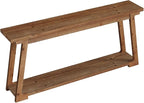Tribesigns 63-Inch Long Console Table, 2-Tier Solid Wood Sofa Table with Storage, Narrow Behind Couch Accent Furniture for Living Room, Hallway, Entryway