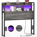 Unikito Headboard for Twin Size Bed with Storage Shelf, Head Board with 3 Outlets and 2 USB Ports, Headboards with RGB LED Light, Height Adjustable, Sturdy and Stable, Easy Assembly, Black Oak