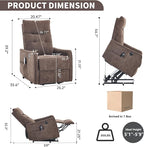 PELUMY Manual Lift Recliner Chair with Massage and Heat for Elderly, Single Motor Electric Lift Chair, Heavy Duty Recliner with USB Charging & Side Pockets (Chenille, Brown)