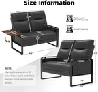 Faux Leather Loveseat, Upholstered Loveseat with Side Tray Table & Storage Pocket, Small Loveseat for Living Room, Modern 2 Seater Sofa Couch for Small Spaces, Bedroom, Black