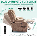 VIVIJASON Tall Man Dual Motor Power Lift Recliner Chair with Extended Footrest, Oversized Lay Flat Sleeper Electric Recliner W/Heat & Massage, Lumbar Pillow, USB & Type-C Ports, Infinite Position