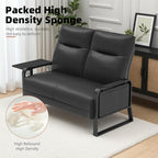 Faux Leather Loveseat, Upholstered Loveseat with Side Tray Table & Storage Pocket, Small Loveseat for Living Room, Modern 2 Seater Sofa Couch for Small Spaces, Bedroom, Black