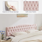 Upholstered King Headboard, Button Diamond Tufted Headboard with Adjustable Height and Solid Wood Leg, Velvet Padded Headboards for King Size Bed, Modern Head Board (Pink)