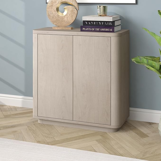 Henn&Hart 32" Wooden Accent Cabinet, Modern Sideboard Buffet Cabinet with Adjustable Shelf for Living Room, Dining Room, Bedroom or Entryway, Alder White