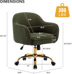 Home Office Desk Chair with Arms Gold Wheels Modern Velvet Upholstered Rolling Computer Chair Mid-Back Ergonomic Adjustable Swivel Vanity Chair for Bedroom Study Office, Green,Corduroy