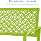 Best Choice Products Outdoor Bench 2-Person Metal Steel Benches Furniture for Garden, Patio, Porch, Entryway w/Geometric Backrest, 790lb Capacity - Lime Green