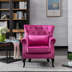 Accent Reading Arm Chairs for Living Room Bedroom, Midcentury Modern Comfy Corner Sofa Chair, Wingback Waiting Room Club Chair with Button Tufted Back &Lumbar Pillow, Velvet Rose