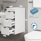 eclife 12" Bathroom Vanities Cabinet with Sink Combo, Wall Mounted Floating Cabinet W/Decor Line, Soft-Close System, 3 Extra Big Drawers, Matte Black Faucet, White