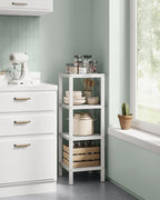 SONGMICS Bamboo Storage Shelf, 4-Tier Shelving Unit, Multifunctional, in The Entryway, Bathroom, Living Room, Balcony, Kitchen, 13 x 13 x 38.6 Inches, Cloud White UBCB054W01