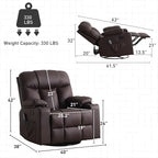 Bonzy Home Swivel Rocker Recliner with Heating and Massage, 40" Manual Rocker Recliner Chair, PU Leather Single Sofa with 2 Cup Holders for Living Room Bedroom, Brown