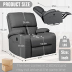 LEVELEVE Rocking Recliner Chair, Massage Rocker Recliner Chair with Vibration Massage and Heat, USB and Type-C Ports,360° Swivel Faux Leather Chairs, Living Room, Bedroom, Nursery, RV, Dark Grey