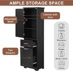Tall Bathroom Storage Cabinet, Freestanding Storage Cabinet with 1 Door, 2 Different Size Drawers for Bathroom Living Room (Black)