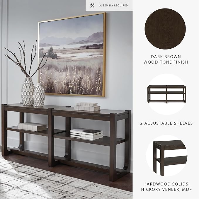 Signature Design by Ashley Breckington Modern Sofa Table with Adjustable Shelves, Dark Brown