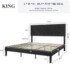 Allewie King Size Upholstered Platform Bed Frame with Adjustable Headboard, Button Tufted, Wood Slat Support, Easy Assembly, Black