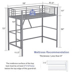 VECELO Metal Loft Bed Twin Size, Heavy Duty Bedframe with Removable Ladder and Safety Guardrail, Space-Saving, Noise Free, No Box Spring Needed, Grey