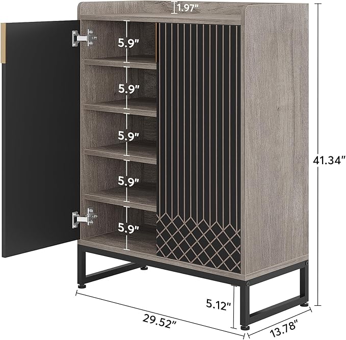Tribesigns Shoe Cabinet with Doors, Grey 5 Tiers Shoe Storage Cabinet for Entryway, 25 Pairs Wooden Shoe Rack Cabinet, Modern Shoe Organizer Storage for Living Room, Bedroom, Hallway, Closet