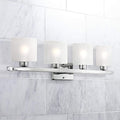 Possini Euro Design Modern Wall Light Chrome Silver Metal Hardwired 32" 4-Light Fixture White Linen Glass Shades for Bedroom Bathroom Mirror Vanity Reading Living Room Hallway House Home Decor