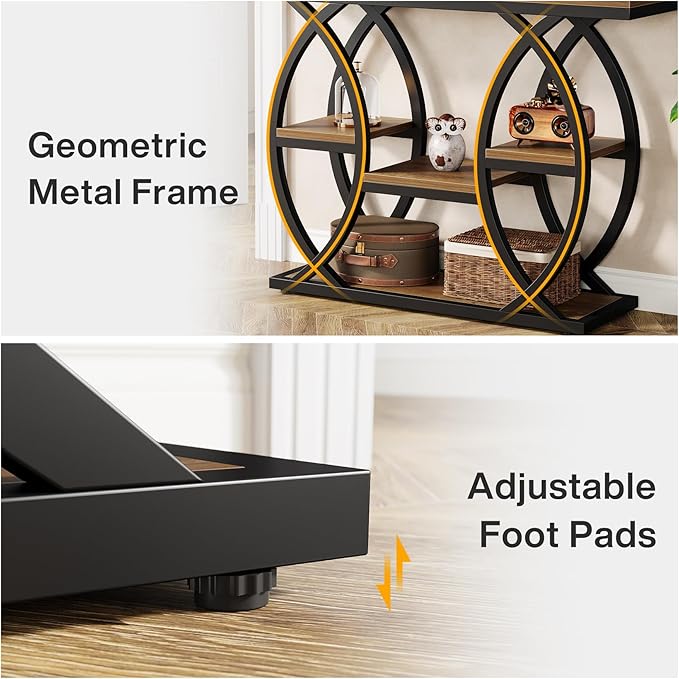 Tribesigns 39.4" Console Table, Industrial 4-Tier Sofa Table Entryway Table with Storage Shelves, Narrow Wood Accent Tables with Metal Frame for Small Spaces, Hallway, Foyer, Brown