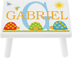 Let’s Make Memories Personalized My Own Name Step Stool - Children’s Step Stool - Sturdy Wood – Non-Toxic Paint, Sealer - Turtle Design - White - 14’Wx9.25”Lx8.75”H - Ages 3+