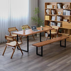 Stylish Brown Wooden Long Bench with Sturdy Metal Legs – Versatile Seating for Office, Restaurant, Living Room, and Meeting Room(Brown Bench,78.7in)