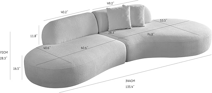 135.4" Curved Sofa Couch Modern Oversized 6-Seat Round Boucle Sectional Sofa Couch with Pillows for Living Room Apartment Furniture,No Assembly Needed(Camel+Right-Facing)