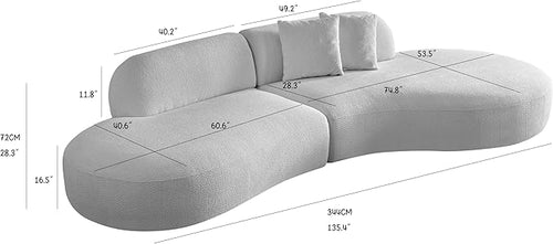 135.4" Curved Sofa Couch Modern Oversized 6-Seat Round Boucle Sectional Sofa Couch with Pillows for Living Room Apartment Furniture,No Assembly Needed(Camel+Right-Facing)