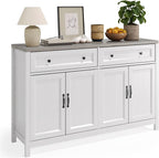 Gizoon Farmhouse Kitchen Sideboard Buffet Cabinet with Storage, Wood Coffee Bar and Storage Sideboard with Drawers and Doors for Kitchen, Dining Room, 15.7" D x 55.1" W x 35.3" H, White/Grey