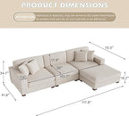 Modular Sectional Couches for Living Room, 118" Modern Upholstered Sofa Couche with Ottoman for Living Room Bedroom, Beige