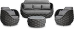 Rope Patio Furniture Set: 4 Pieces Aluminum Outdoor Couch Set Cushioned - Assembled Porch Conversation Sofa Set Modern - Metal Patio Seating for 5 Person Deck Garden Poolside Hotel, Dark Gray