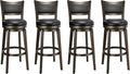 PrimeZone Swivel Bar Stools Set of 4, 32 Inch Tall Bar Height Barstools, Black Faux Leather Bar Stool with High Backrest & Solid Wood Legs & Wrap-Around Footrest, Counter Stools for Pub