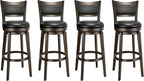 PrimeZone Swivel Bar Stools Set of 4, 32 Inch Tall Bar Height Barstools, Black Faux Leather Bar Stool with High Backrest & Solid Wood Legs & Wrap-Around Footrest, Counter Stools for Pub