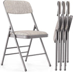 Commercial Grade Folding Chair with Padded Fabric Cushion（16"X16" |Double-hinged Legs Luxury Style|4.5kg Capacity Max Weight 150Kg for Home and Office,Indoor and Outdoor Events (4, Fabric-Beige)