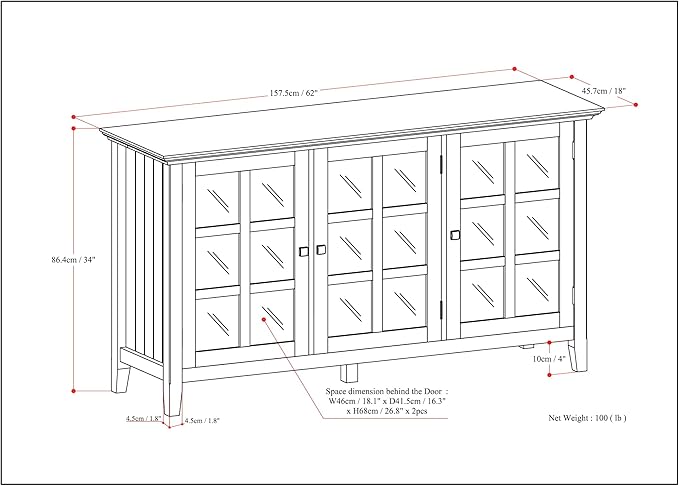 SIMPLIHOME Acadian SOLID WOOD 62 inch Wide Transitional Wide Storage Cabinet in Light Golden Brown for the Living Room, Entryway and Family Room