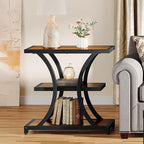 Tribesigns End Table with Storage, 3-Tier Side Table with Geometric Metal Design, Industrial Nightstand for Small Spaces, Living Room, Bedroom, Study Room (1, Rustic Brown)