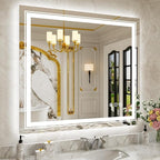 WTTY LED Bathroom Mirror 40"x36" with Back and Front Light,Modern LED Mirror for Bathroom,Stepless Dimmable Lighted Bathroom Vanity Mirror with Anti-Fog,Memory Function,Shatter-Proof