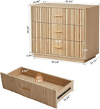 Fluted Dresser for Bedroom with 3 Drawers, 31.5" Wide Modern Chest of Drawers with Metal Handle, Large Storage Dresser, Wood Closet Clothes Storage Organizer for Nursery Living Room, Hallway,Natural