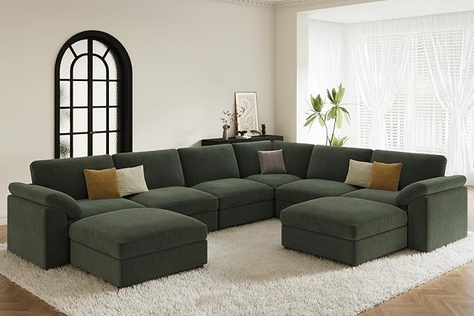 EASE MOOSE Extra Large Sectional Modular Sofa,Oversized U Shape Sectional Couch Wide Deep Seat Modular Cloud Couch,Green
