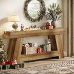 Tribesigns 70.9" Extra Long Console Table, Farmhouse 2-Tier Wooden Sofa Table, Rustic Entryway Tables with Open Storage Shelf for Entrance, Hallway, Living Room (Rustic Brown)