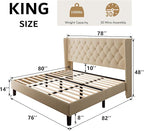 iPormis King Size Platform Bed Frame with Button Tufted Headboard, Upholstered Bed Frame with Solid Wooden Slats, 8" Underbed Space, No Box Spring Needed, Noise Free, Easy Assembly, Beige