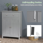 LOKO Bathroom Floor Cabinet, Kitchen Storage Cabinet with 1 Drawer, 2 Doors & 3-Position Adjustable Shelf, 2-Door Floor Storage Cabinet for Bathroom, Living Room, Entryway (Grey)