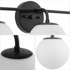 JONATHAN Y JYL3536B Louis Parisian Globe 25" 3-Light Metal/Frosted Glass Modern Contemporary LED Vanity Light Midcentury, Glam, Transitional, Bathroom, Powder Room, Dressing Room, Bedroom, Black