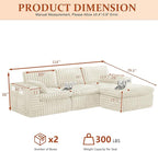 114" Cloud Boneless Sectional Couches for Living Room, Modular Sectional Sofa with Cup Holder, Cozy Fluffy L Shaped Deep Seat Boneless Couch with Storage Pocket, No Assembly Required, Beige