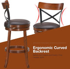COSTWAY Bar Stool Set of 4, 360-Degree Swivel Solid Wood Stools with Soft Cushion & Backrest, 29.5” Height Kitchen Counter Bar Stools for Kitchen Island, Pub, and Restaurant (4, 29in)
