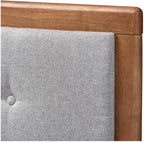 Mid-Century Marvel Fabric Upholstered Walnut Brown Finished Wood Headboard, Wall Mount Headboard King/Light Gray
