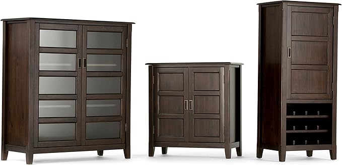 SIMPLIHOME Burlington SOLID WOOD 30 inch Wide Transitional Low Storage Cabinet in Mahogany Brown for the Living Room, Entryway and Family Room
