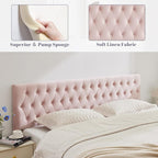 Kingfun Tufted Upholstered King Size Bed Headboard in Modern Button Design, Adjustable Solid Wood Head Board, Premium Velvet Fabric Padded Headboards in Bedroom (Pink)